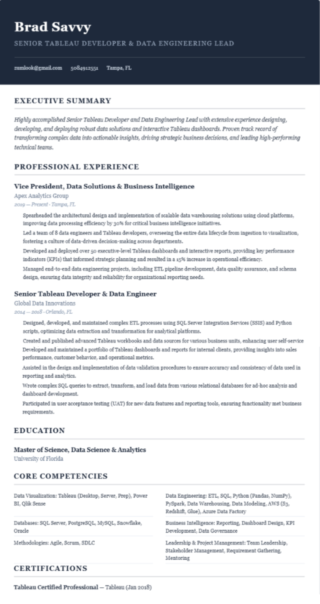 Executive resume template preview