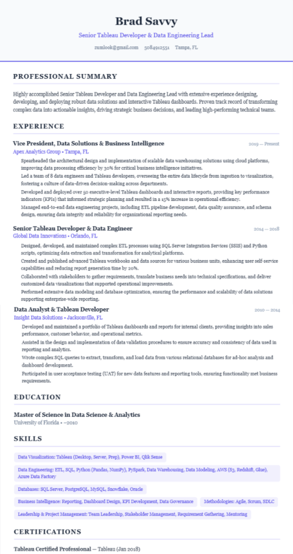 Classic resume template preview